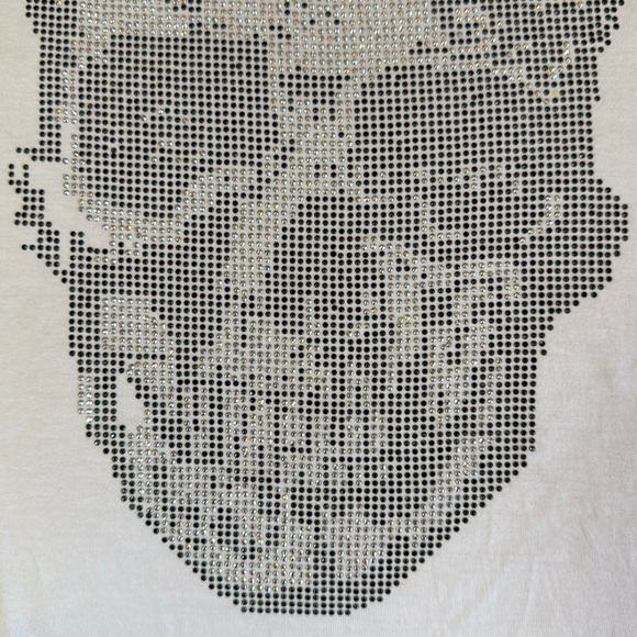 Women’s Shimmery Skull Tee White Silver Metallic Beaded Whimsigoth Grunge Small - Picture 8 of 11